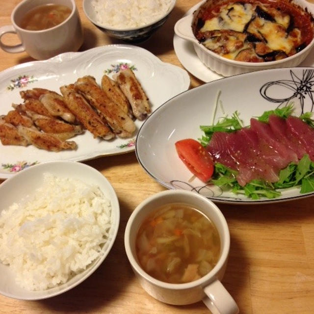 昨夜は茄子とトマトのチーズ焼きなど～と長男帰国～