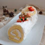 白いブッシュドノエル♡ふわふわロールケーキ生地にたっぷり生クリーム🎄クリスマスケーキ作りました！
