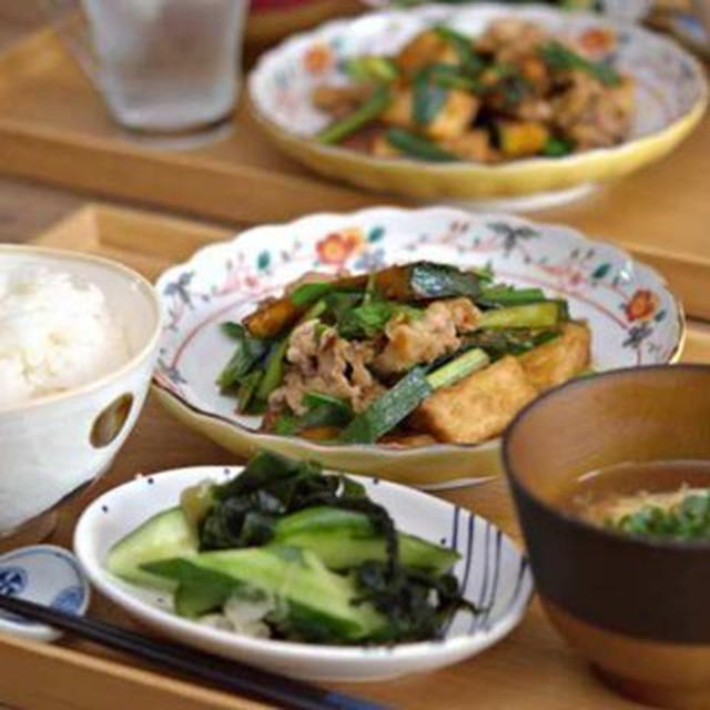 【夕飯献立・一汁二菜】野菜たっぷり！豚バラかぼちゃと厚揚げ豆腐の甘辛炒め定食