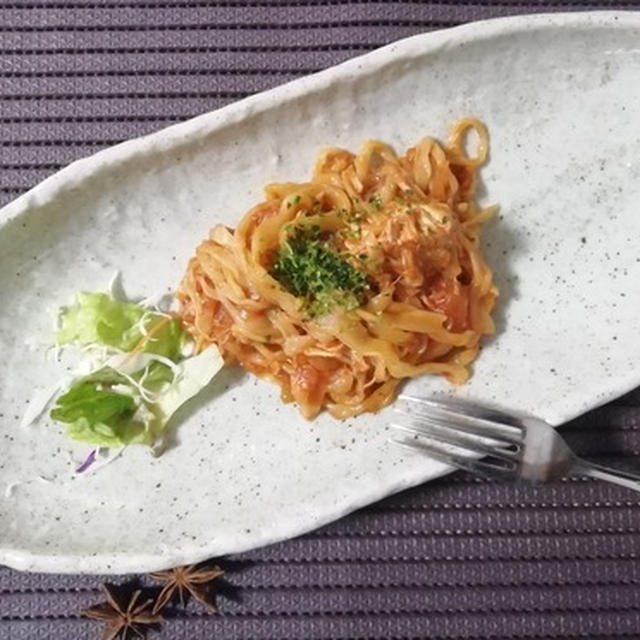 緊急事態ですが冷静に心掛けます！自宅で作る！手打ちパスタのナポリタン！カジキマグロのツナで濃厚！