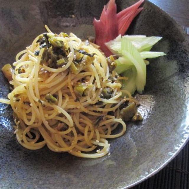 野沢菜で和風パスタ