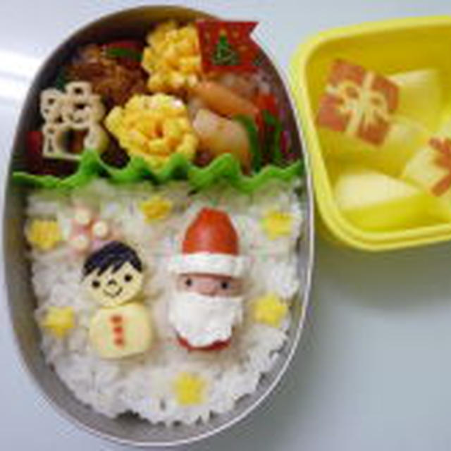 12月14日　サンタと息子雪だるまのお弁当