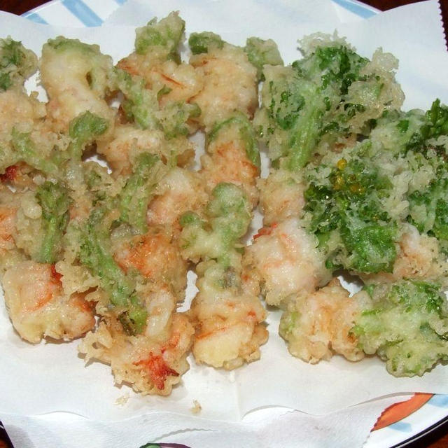たらの芽と菜の花の海老巻き天ぷら