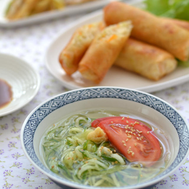 これからの季節に-そうめんきゅうり。と、再び・フライパン塩サバと炒めねぎ。
