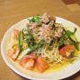 めんつゆで冷たい夏野菜パスタ。