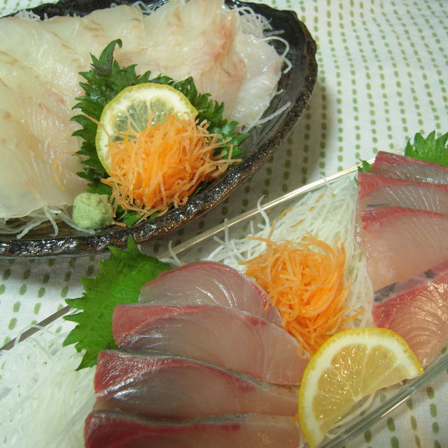 ヒラメとカンパチのお刺身＆純米吟醸「鶴齢」