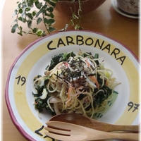 ちぢみほうれん草のたらこクリームスパゲティ♪