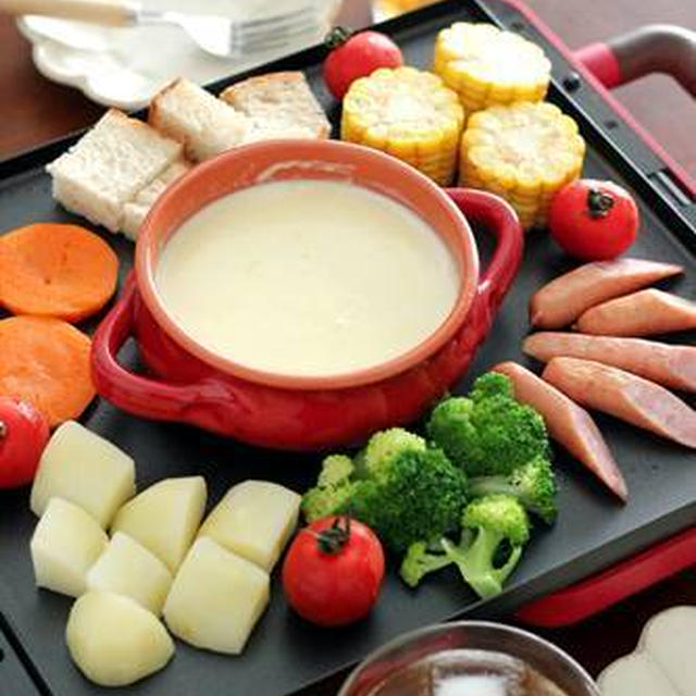 平面プレートでチーズフォンデュ