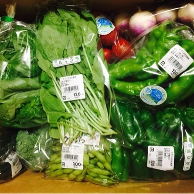 たてしな自由農園の野菜　GINZA　NAGANO トウモロコシとブロッコリーのペペロンチーノ他