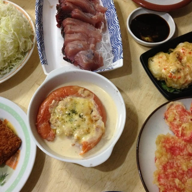 ヨコワのお刺身やらで晩酌