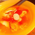 昨日のスープにトマト投入〜牛ひきレンコン椎茸カレーと一緒に(^^) ＆簡単！「トマトと卵でシャンタンスープ」