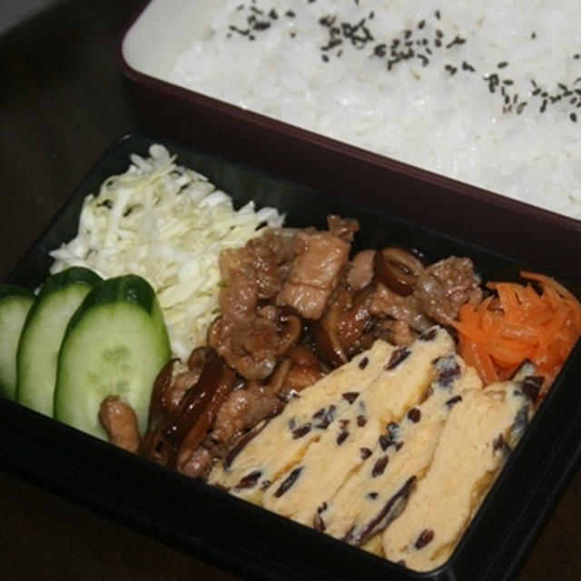 3月19日　　豚肉と椎茸の甘辛炒め弁当（練習）