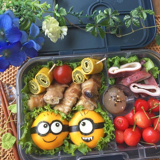ミニオンのチーズおにぎり弁当～茄子の肉巻き入り♪～