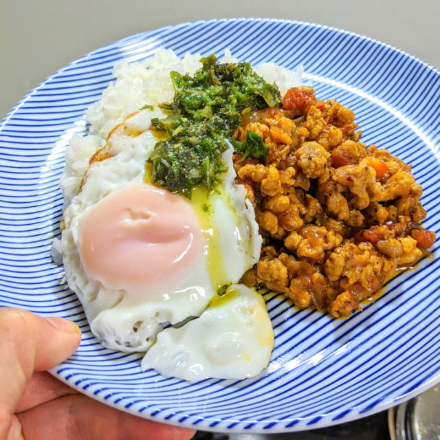 レシピあり♪　にんべん「だしとスパイスの魔法シリーズ」　ひき肉のトマトバジル炒めを使ってみました