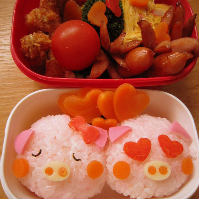 2月7日のお弁当　恋するぶたちゃん