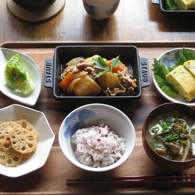 ストウブで、鴨肉の肉じゃが定食♪