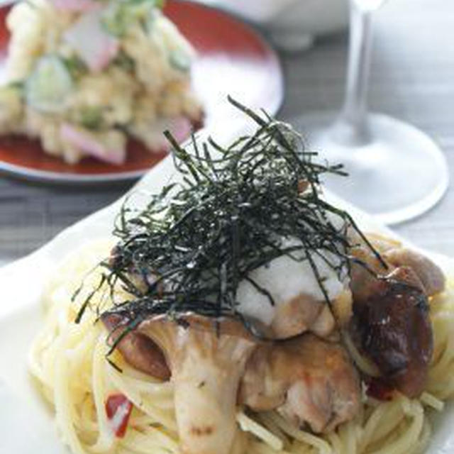 焼き鳥やまかけペペロンチーノが中心のお夕食
