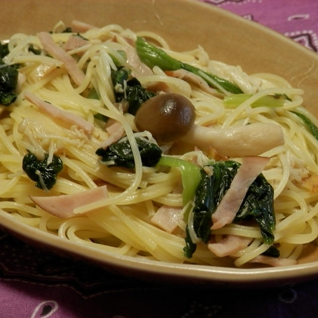 【レシピあり】塩にんにく風味★ハムとほうれん草ときのこパスタ★作りました♪