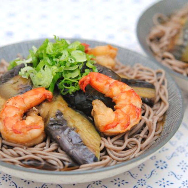 茄子と海老の煮浸し冷やし蕎麦