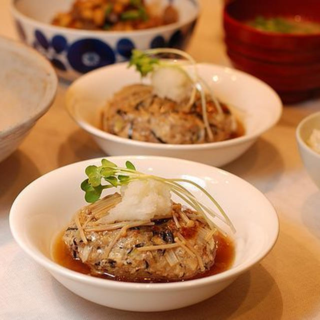 ふわふわ豆腐ハンバーグ＊エノキあん定食