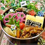 スタミナ焼肉ハーフ丼＊唐揚げ＊れんこん甘酢でお弁当&LINEいいねボタン♪