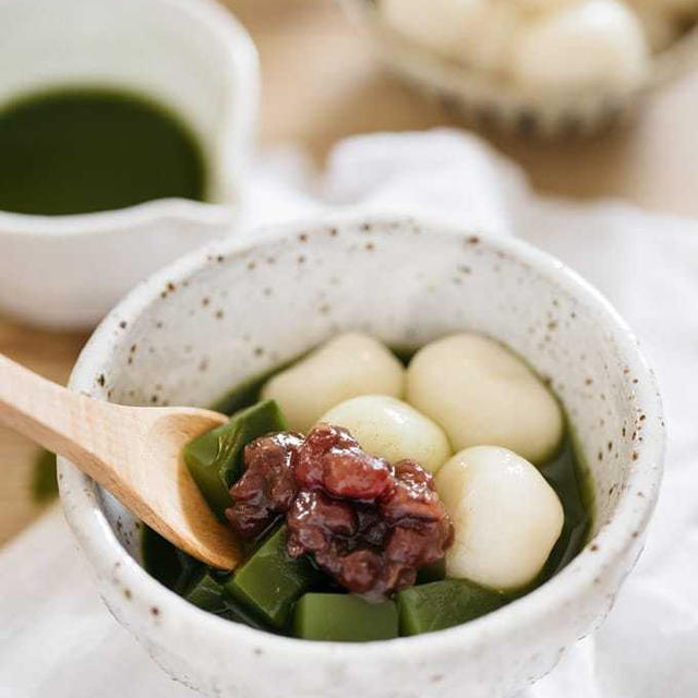 Cold Matcha Zenzai 冷やし抹茶ぜんざい