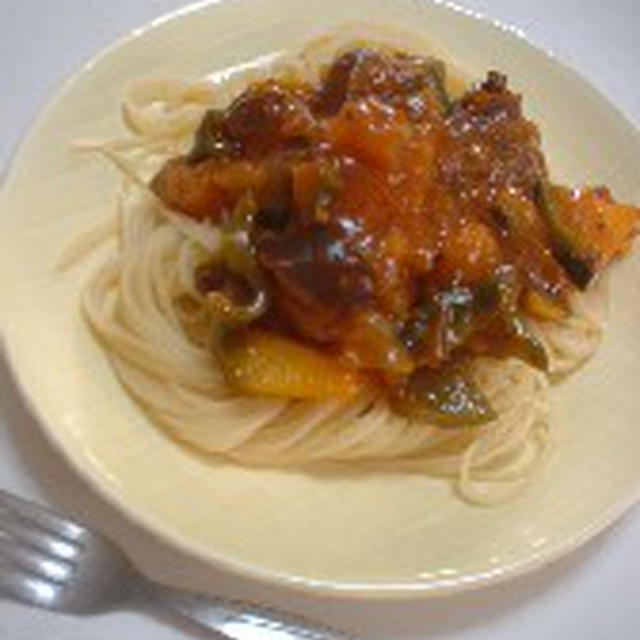夏野菜ミートスパゲティー