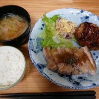 チキンソテー、さつま芋と柿のサラダ