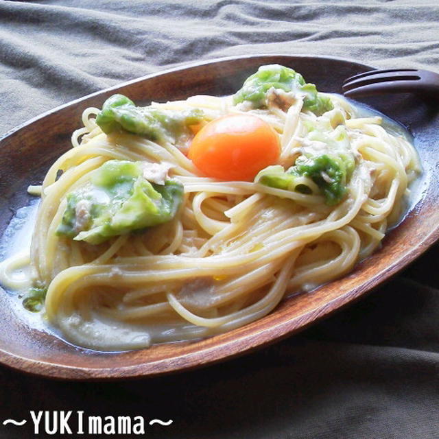 FOODIES Today's Resipe～ツナレタスのめんつゆカルボナーラ風パスタ～