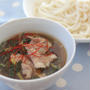 【　夏休みのお昼ごはん　栄養満点！肉やさいつけうどん　】