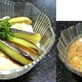 蒸しナスの素麺、冷や汁風
