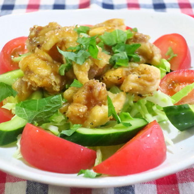 レンジで鶏唐揚げ　～揚げない唐揚げをサラダ仕立てで