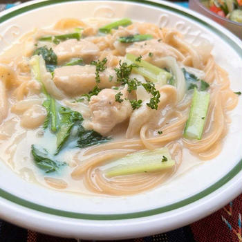 ささみで豆乳のクリームスパゲティ   #今日の体調は