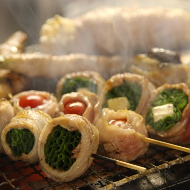 野菜の肉巻き串とワイン☆焼き･蒸しお好みで♪六道（六本木ヒルズ）