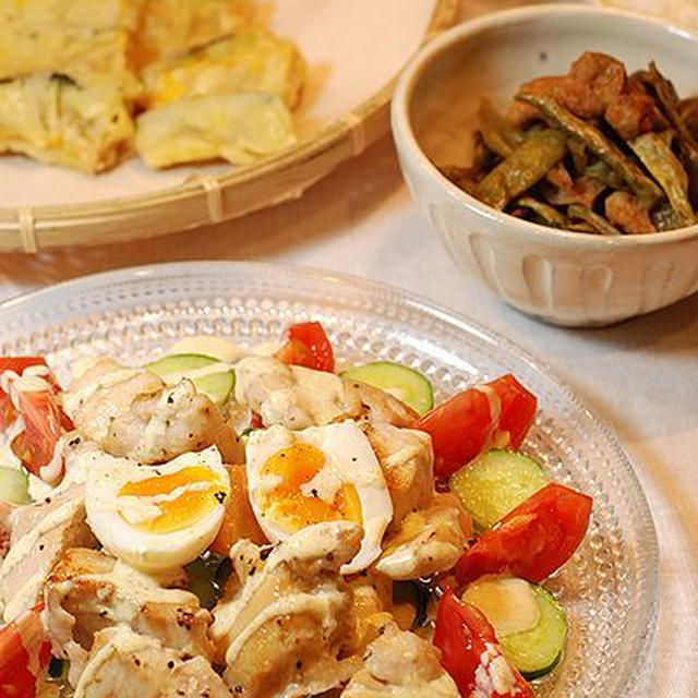 サラダチキンのカレーマヨソース定食【夏休みソング】