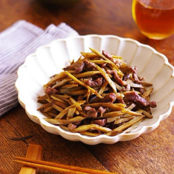 クミン香る★電子レンジdeラム肉とごぼうのきんぴら【#簡単レシピ #時短料理 #レンチン #電子レンジ料理 #レシピ #おかず #ラム肉 #ごぼう #クミン】【レシピ2275】