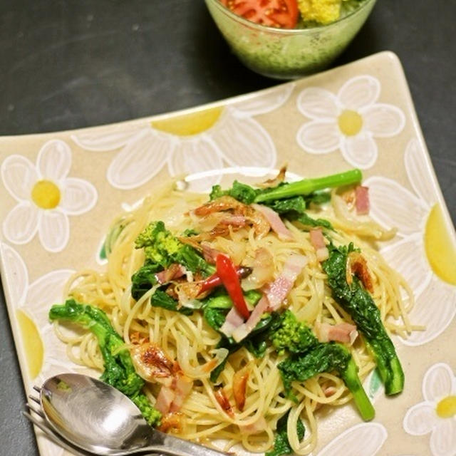 春パスタ！菜の花と干しエビのぺペロンチーノ風
