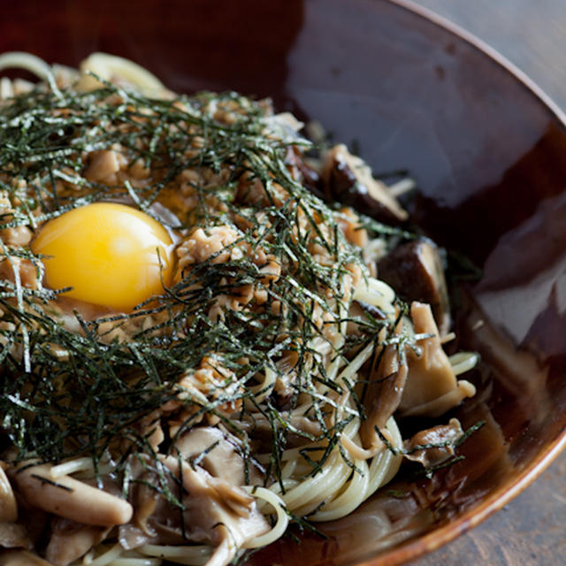 納豆と茸のオイルマリネのパスタ☆その2