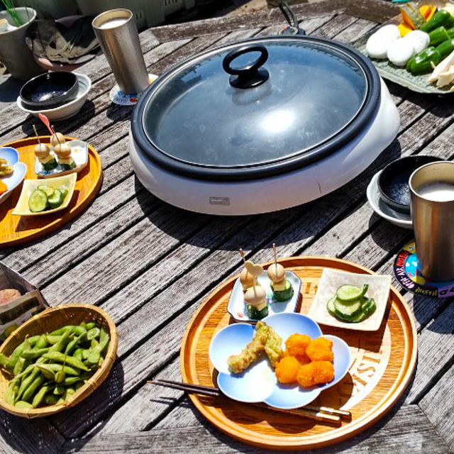 連休はバルコニーBBQ三昧の初日。休日家昼呑みはいいねえ～。