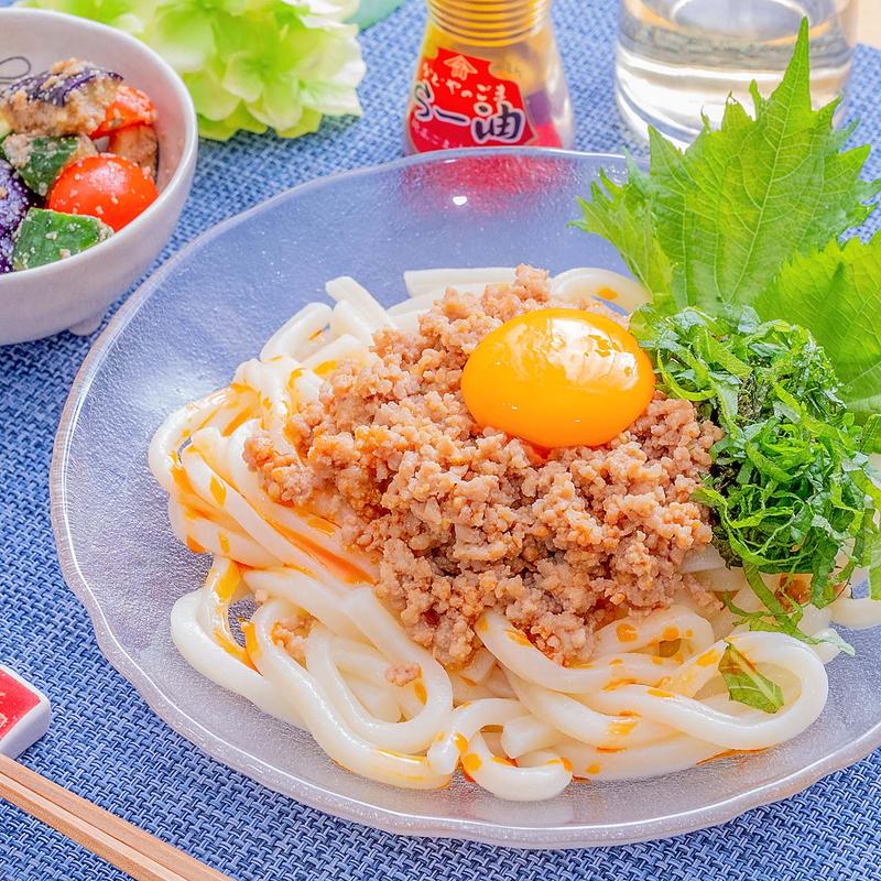 レンジでラク旨！大葉香る肉味噌うどん✨