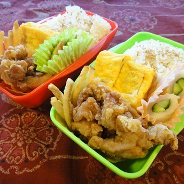 ４月８日　鶏唐揚げ弁当♪　～　夫＠仕事　＆　ぴょんぴ＠高校