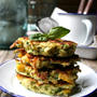 Zucchini Corn Fritters with Basilズッキーニとコーンのフリッター、バジル入り