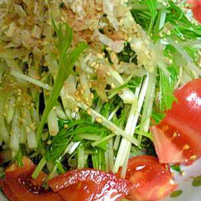 シャキッと水菜と大根のゴマおかかサラダ