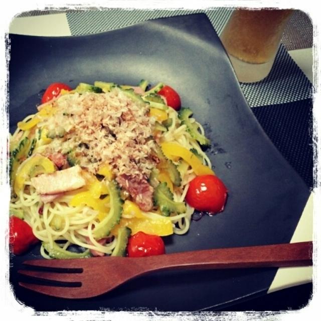 ゴーヤのパスタでひとりごはん♪