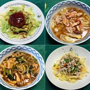 ハンバーグとキャベツと簡単ソース、他：野菜食日記[2745]-[2748]