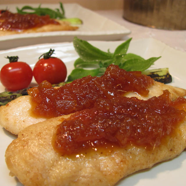 鶏ささみ肉のムニエル☆☆マーマレード生姜照り焼きソース