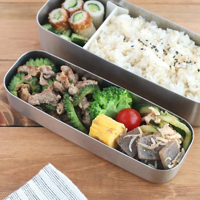 【#高校生弁当】豚肉とゴーヤの塩昆布バター塾弁♪