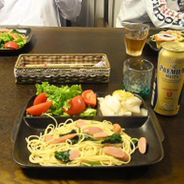 １月１４日の夕飯　***　にんにく醤油パスタ　***