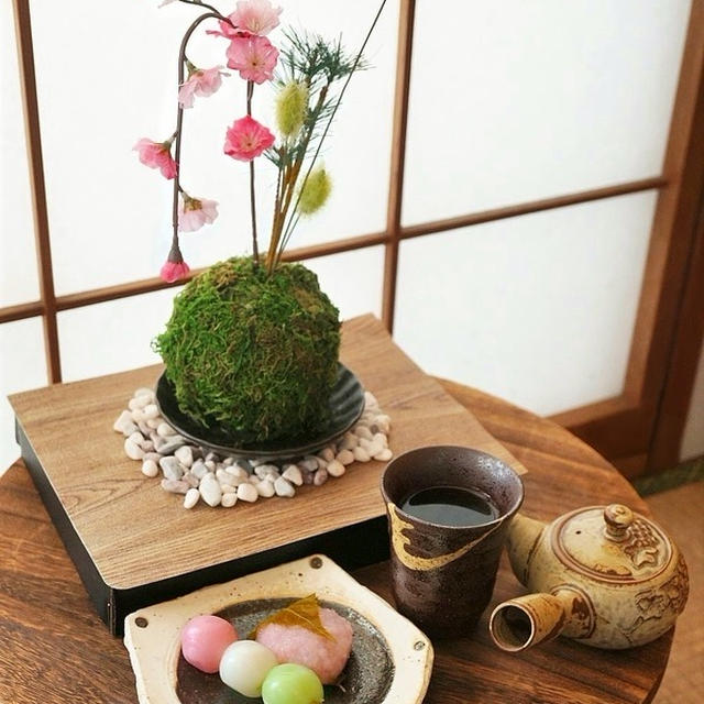 100均材料で簡単！『しだれ桜の苔玉作り』でお部屋に春が来ました♪