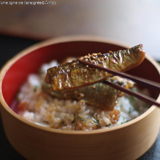 秋刀魚の蒲焼梅紫蘇丼。